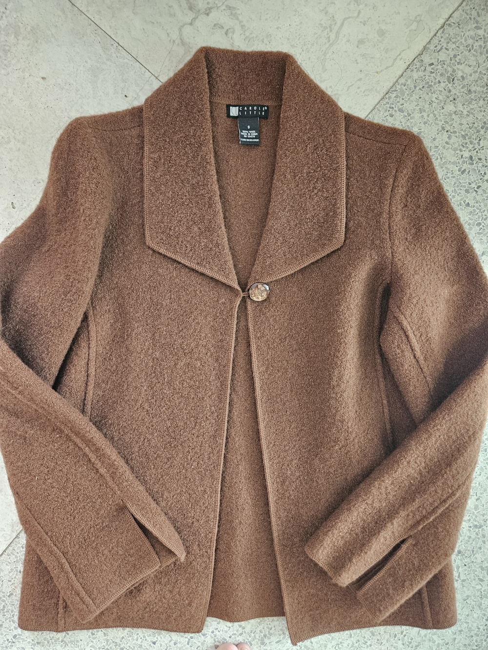 Vintage Carole Little Boiled Wool 100% Wool Brown Jacket Cardigan S